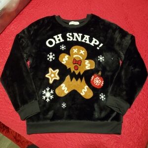"Oh Snap" Gingerbread Boy Fleece Long Sleeve Fuzzy Shirt Woman SIZE L Wound Up